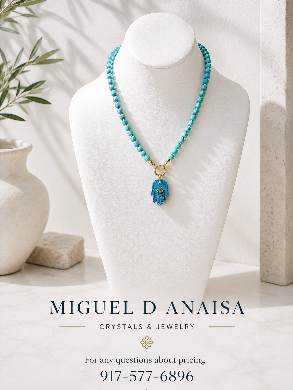 Turquoise Beaded Hamsa Necklace